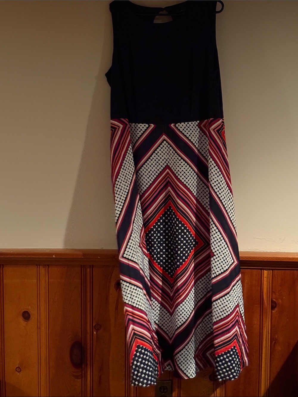 Sleeveless Navy and Multi-Stripe Maxi Dress